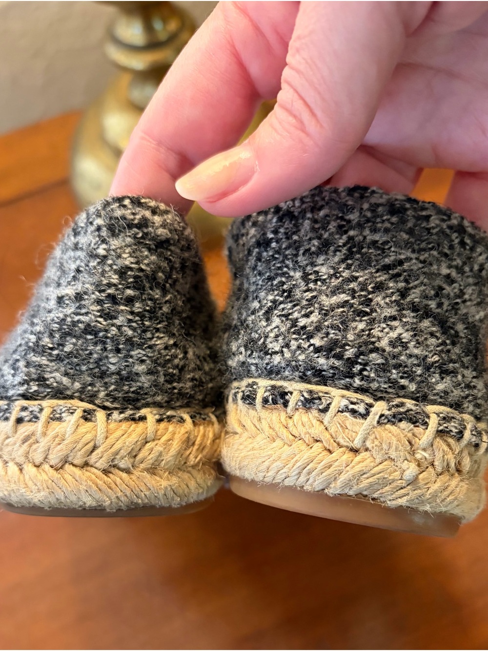 CHANEL Gray Bouclé Espadrilles with Black CC Trim - Picture 6 of 11